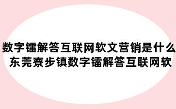 数字镭解答互联网软文营销是什么 东莞寮步镇数字镭解答互联网软文营销是什么